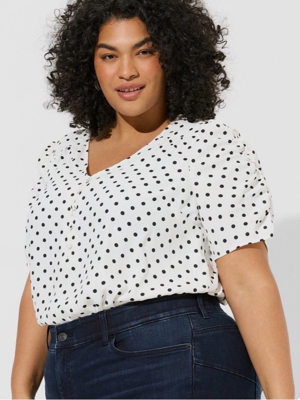 torrid Polka Dot Ruched Sleeve Blouse